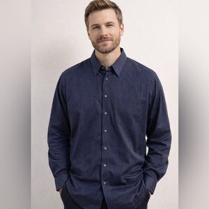 Bugatchi Uomo Dress Shirt XXLT Dark Blue Pinstripe  Button Down Cotton Preppy